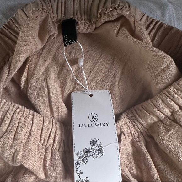 Lillusory NWT Beige Linen Blend Wide Leg Pants Elastic Waist Small - Picture 5 of 10